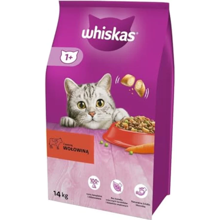 Whiskas 1+ Rind, Katzen-Trockenfutter mit Dental-Protection Formel, 14 kg – Bild 1