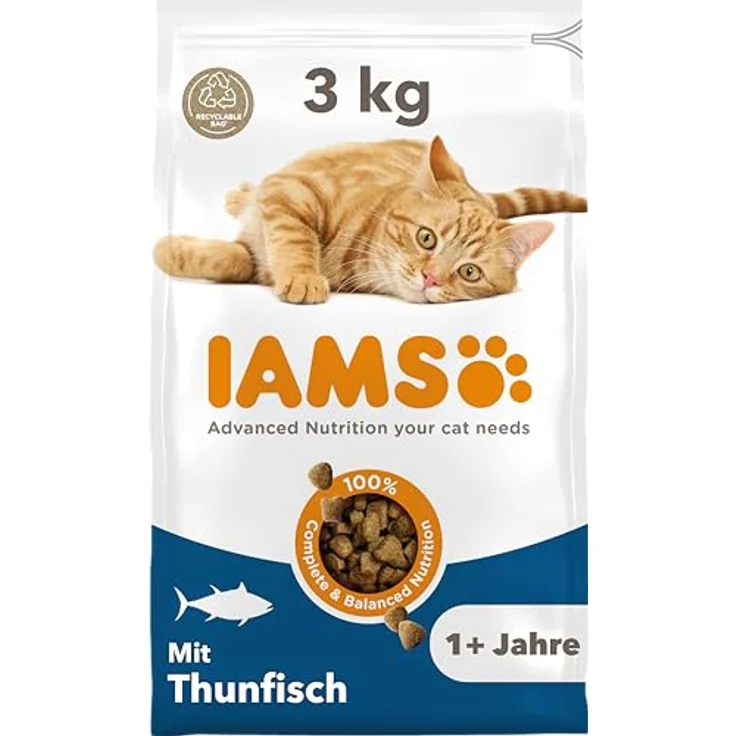 IAMS for Vitality Katzenfutter trocken mit Thunfisch, 3 kg, vollwertiges Trockenfutter für Katzen 1-6 Jahre, 88% tierische Proteine, weizenfrei, ohne künstliche Farb- und Aromastoffe – Bild 1