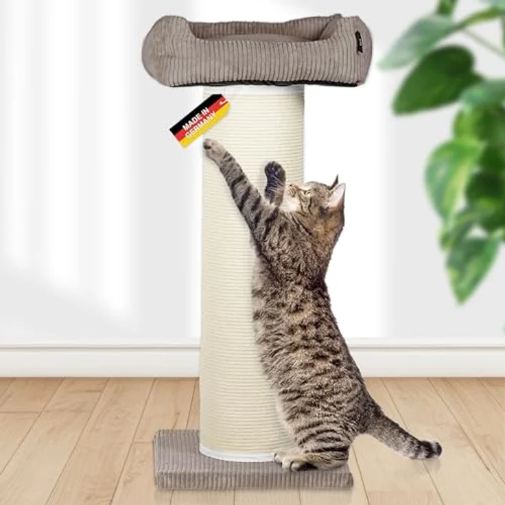 Rohrschneider Kratzbaum XXL Frieda, mit waschbarem Cordbezug in Taupe, stabile Kratztonne mit austauschbaren Kratzmatten, für große, mittlere und kleine Katzen – Bild 1