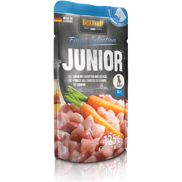 Belcando Junior Huhn mit Karotten, Hunde-Nassfutter ohne Zucker- und Getreidezusatz, 12x125g