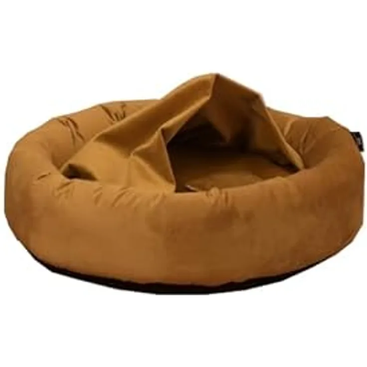 Rohrschneider LAJOS Kuschelinsel für Hunde, Runde Form mit hohem Rand, abnehmbarer Bezug, handwaschbar, Samtstoff Polyester, Antirutsch-Unterseite, herausnehmbares Innenkissen, Senf, Größe L: Ø90x18cm