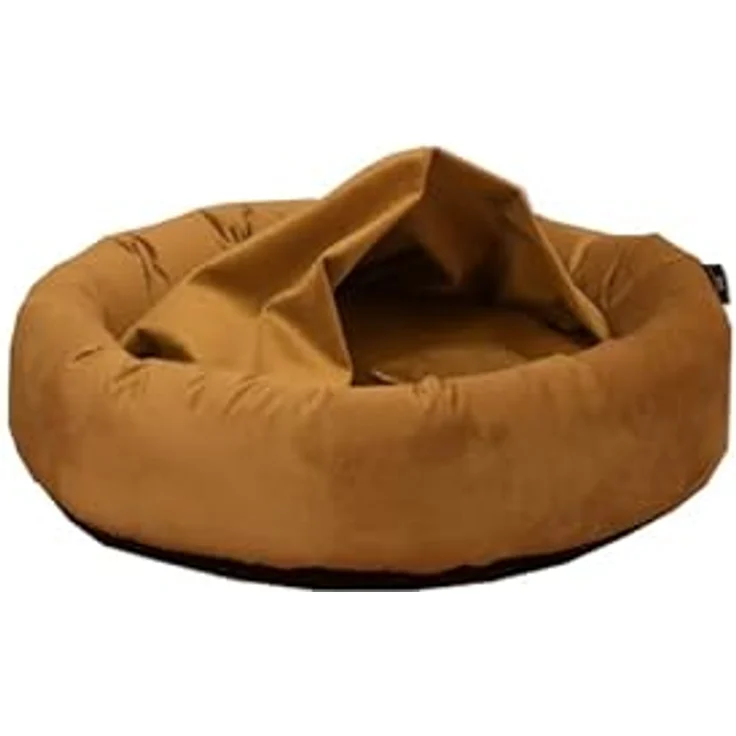 Rohrschneider LAJOS Kuschelinsel für Hunde, Runde Form mit hohem Rand, abnehmbarer Bezug, handwaschbar, Samtstoff Polyester, Antirutsch-Unterseite, herausnehmbares Innenkissen, Senf, Größe L: Ø90x18cm – Bild 1