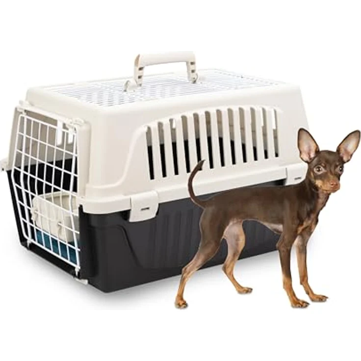 Ferplast Transportbox Atlas 10 Open für Katzen und kleine Hunde bis 5 kg, aufklappbares Dach, inklusive Kissen und Napf, 32,5x48xH 29 cm, aus Recycling-Kunststoff – Bild 1