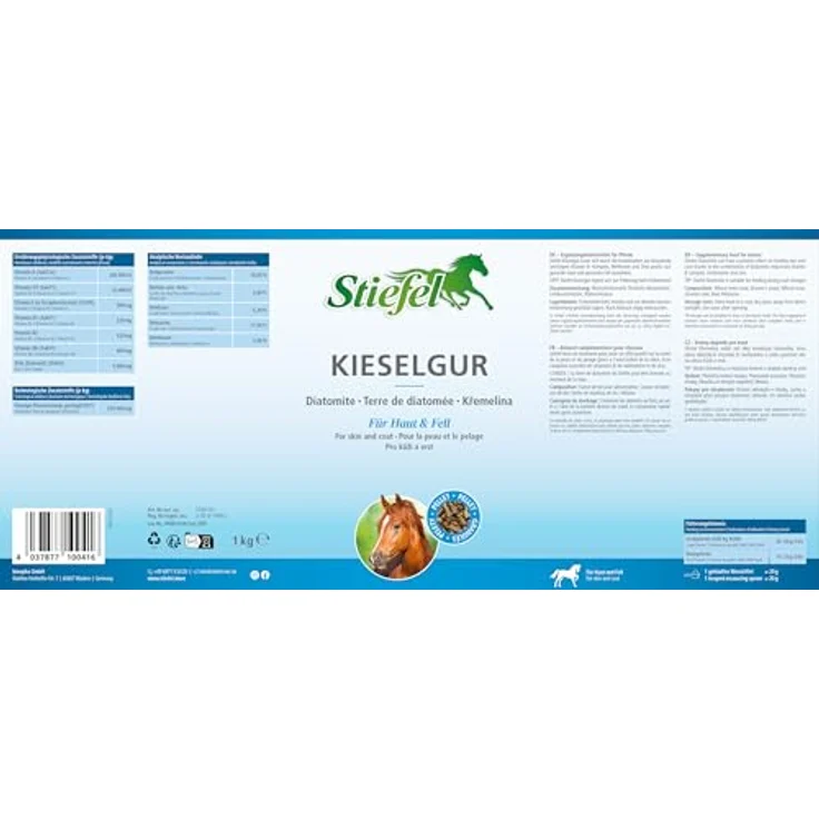 Stiefel Kieselgur für Pferde, Nahrungsergänzung mit Kieselsäure, Vitamin B Komplex & Zink, zur Unterstützung des Fellwechsels, 1kg – Bild 3