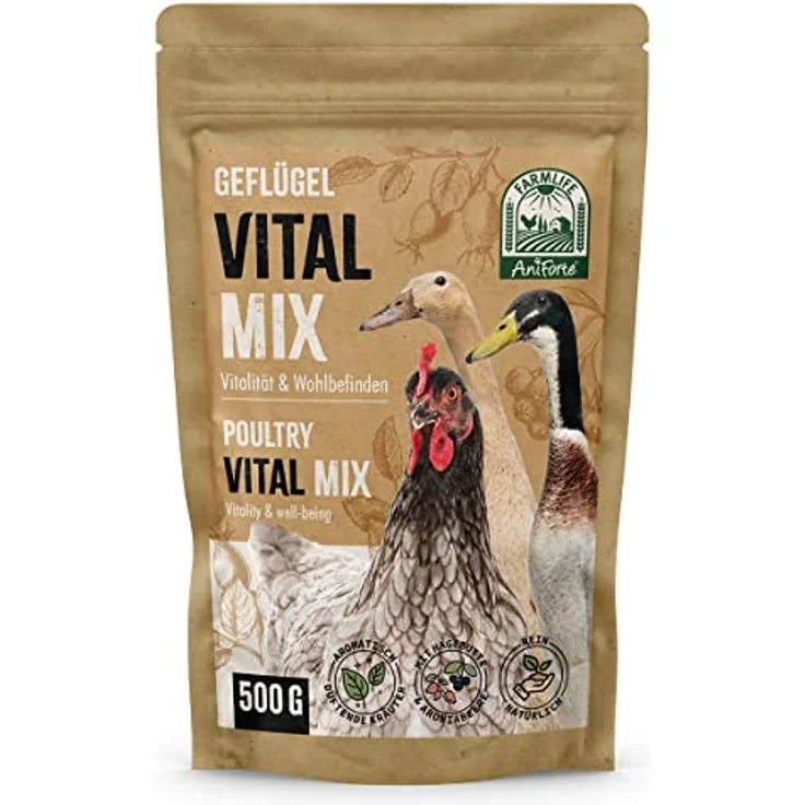 AniForte FarmLife Vital Mix für Geflügel 500 g – Naturprodukt mit Hagebutte, Aroniabeere & Spirulina zur Nährstoffversorgung für Hühner, Wachteln, Gänse & Enten – Bild 1