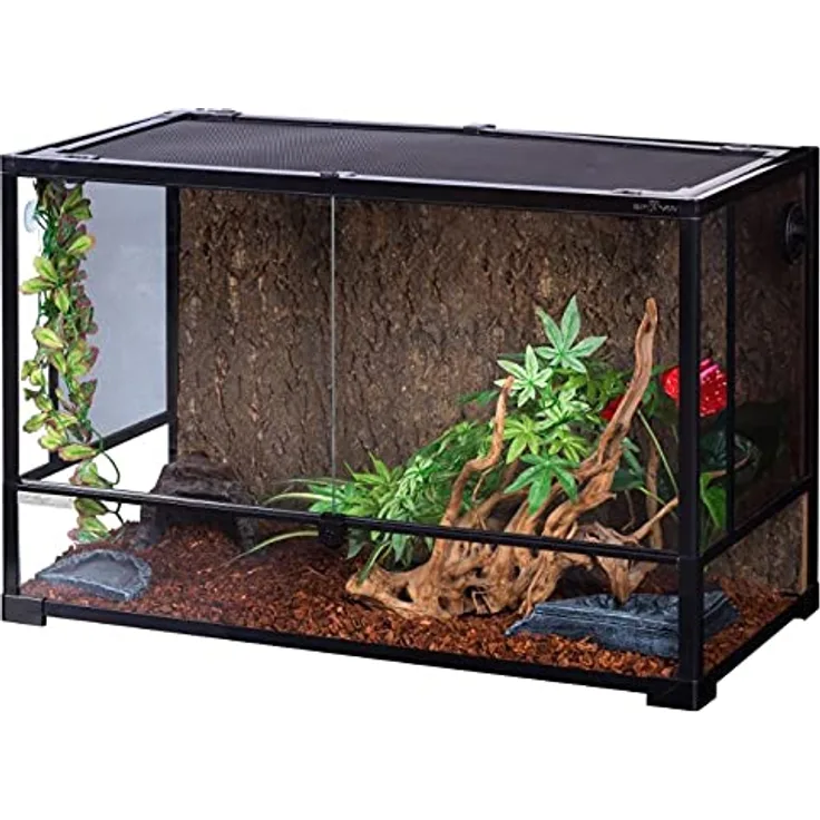 REPTI Zoo Terrarium 90 x 45 x 60 cm, Glas-Terrarium mit Schwenktüre und einzigartiger Frontventilation