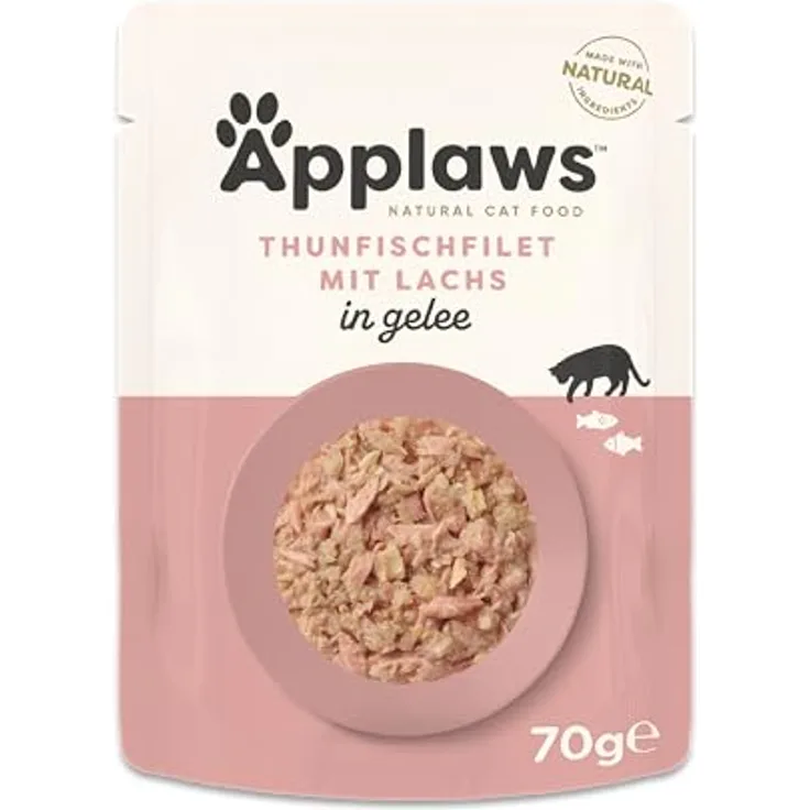 Applaws Premium Natural Wet Cat Food, Thunfischfilet mit Lachs in Gelee, 16 x 70g Portionsbeutel, natürliche Zutaten, ohne künstliche Zusatzstoffe