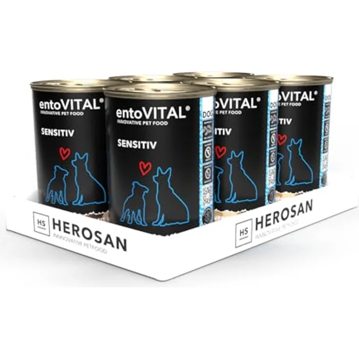 entoVITAL Dog SENSITIV Nassfutter mit Insektenprotein, Kartoffel, Zucchini, Pastinake & Spinat, 6 x 750 g - Getreidefreies Alleinfuttermittel für empfindliche Hunde