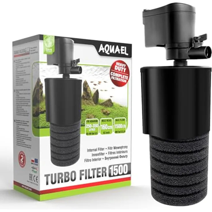 Aquael Filter Turbo 1500, Innenfilter für Süßwasseraquarien 250–350 l, 1500 l/h, 22 W, mit Belüftung und Durchflussregulierung