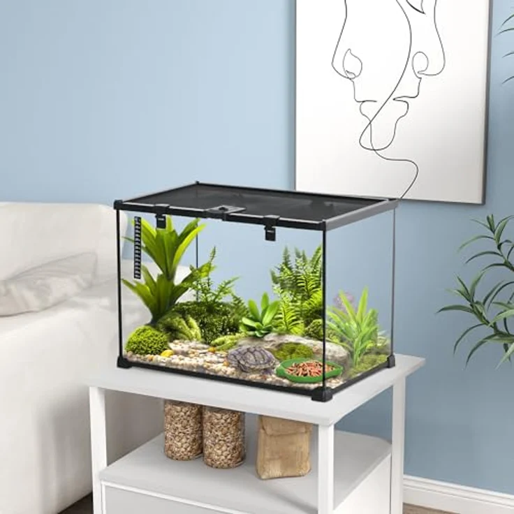 PawHut Terrarium für Reptilien, Glasterrarium mit Thermometer, ausbruchsicher, 50 x 30 x 35 cm, schwarz – Bild 2
