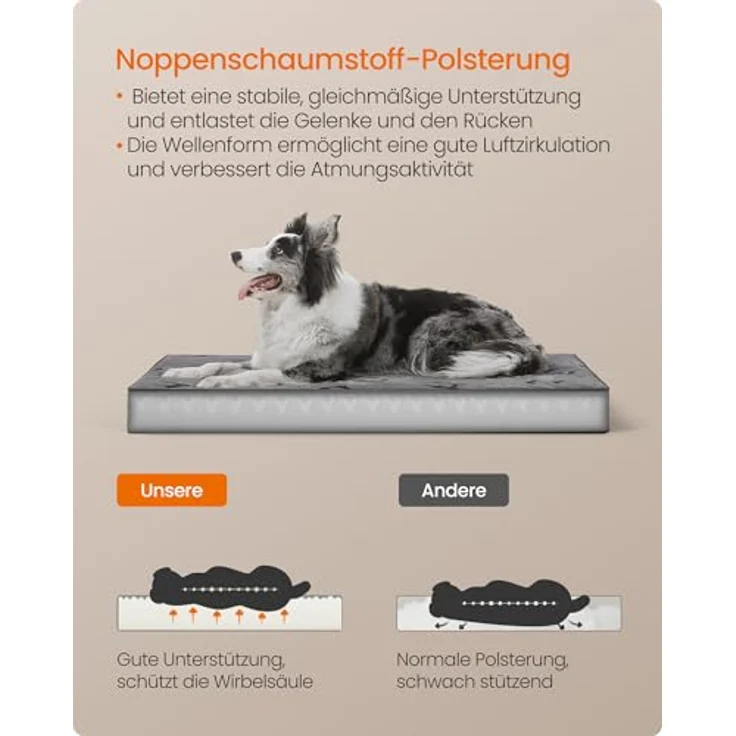 Feandrea Hundebett PGW243G01, waschbares Hundekissen, abnehmbar, wasserdicht, 105 x 73 x 8 cm, Größe XL, Taubengrau, für mittelgroße und große Hunde – Bild 5