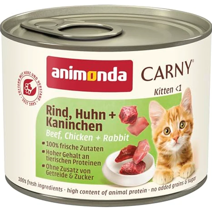 animonda Carny Kitten Rind, Huhn + Kaninchen, Katzen-Nassfutter für wachsende Katzen, 12x200g – Bild 1
