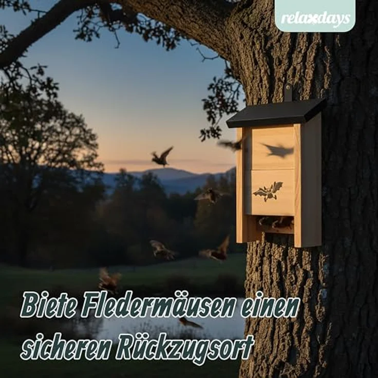 relaxdays Nistkasten Fledermauskasten 2er Set, schwarz, aus unbehandeltem Tannenholz mit Anflughilfe und rauer Oberfläche – Bild 3