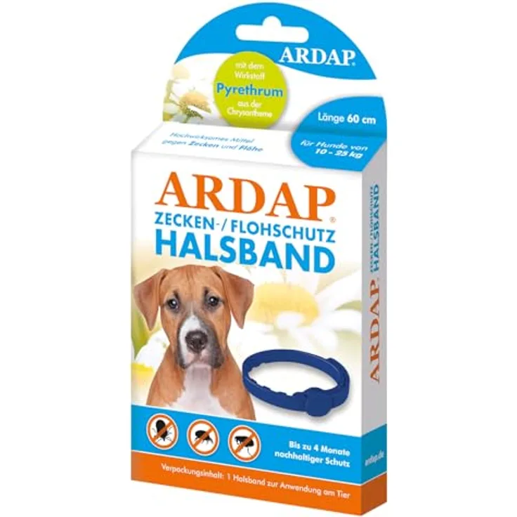 ARDAP Zecken- & Flohschutzhalsband für Hunde bis 25kg, natürlicher Langzeitschutz bis zu 4 Monate mit Pyrethrum, Biozidprodukt PT19