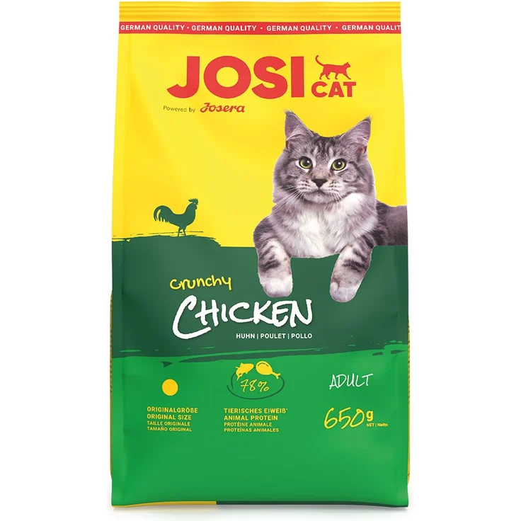 JosiCat Crunchy Chicken, Katzen-Trockenfutter mit zartem Hühnchen, 650g, reich an Vitaminen und Fettsäuren für gesundes Fell und Haut