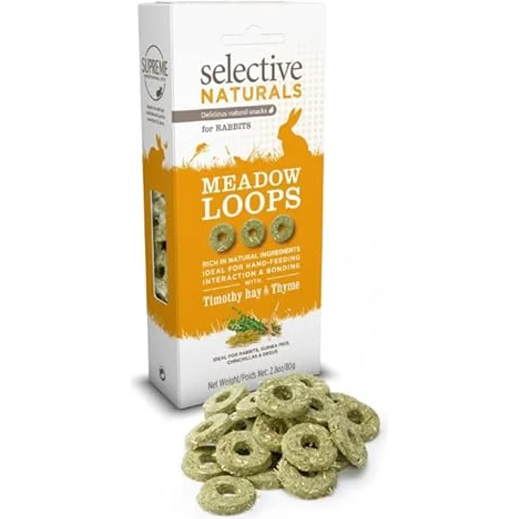 Supreme Selective Naturals Meadow Loops Timothy Hay & Thyme, Snack für pflanzenfressende Kleinsäuger, 4er Pack, 4 x 80 g, ohne Zucker und Farbstoffe – Bild 3