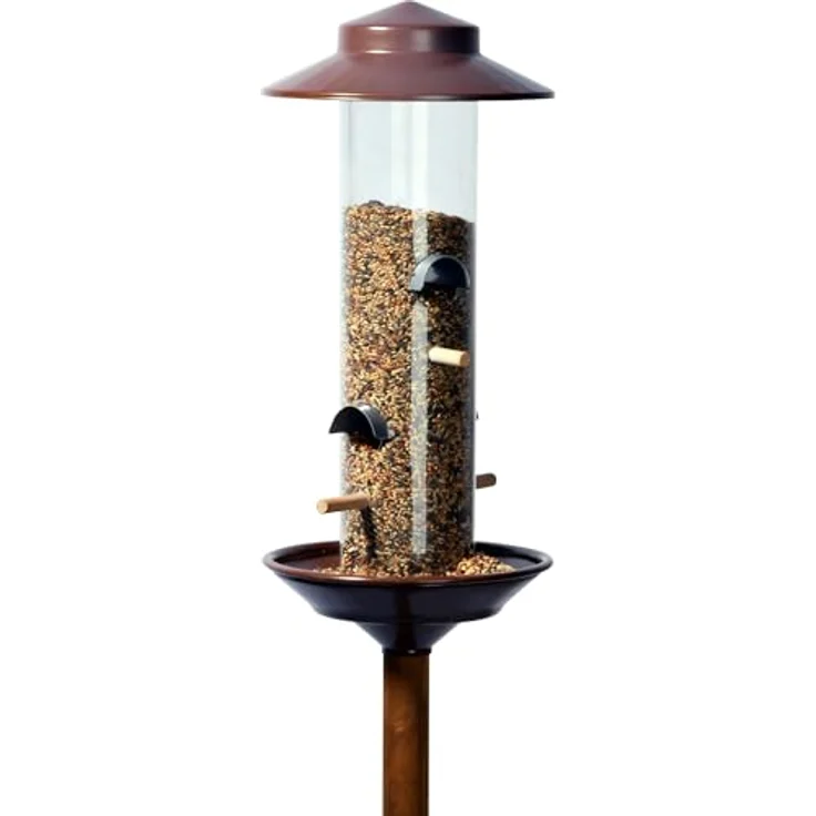Dekorative Futtersäule im Kupfer-Look, Wildvogel-Futterstaton inkl. Holz-Ständer, 16,5 x 16,5 x 138 cm, Acrylglas – Bild 2