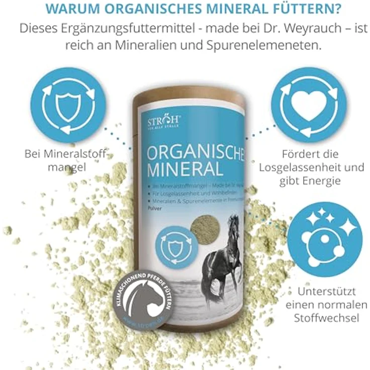 STRÖH Organisches Mineral für Pferde (1,2 kg) • Mineralfutter mit Calcium, Eisen, Kupfer, Kobalt, Mangan & Magnesium – Bild 3