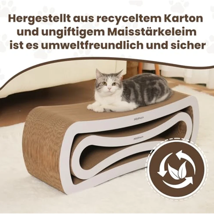 PetRhein Ascent Paw Kratzbrett Katze XXL Set 86+75cm, Zwei-in-Eins, Wendbare Kratzpappe aus hochverdichteter Wellpappe, Beidseitig nutzbar, Für Mehrkatzen-Haushalte, Weiß – Bild 4
