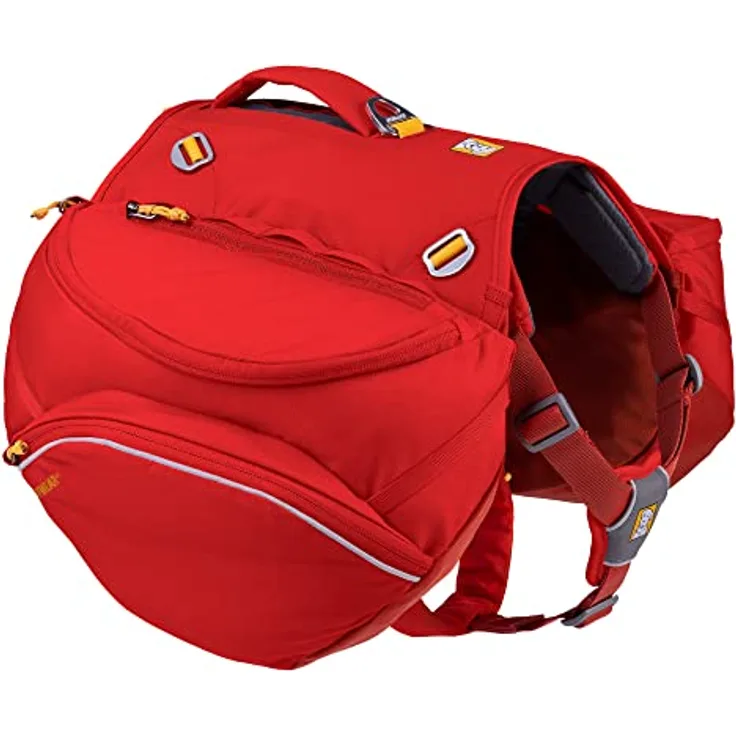 RUFFWEAR Palisades Hunderucksack, tragbarer Geschirrsack mit Satteltaschen und Leinenbefestigungspunkt für Wandern und Camping, Red Sumac, Small