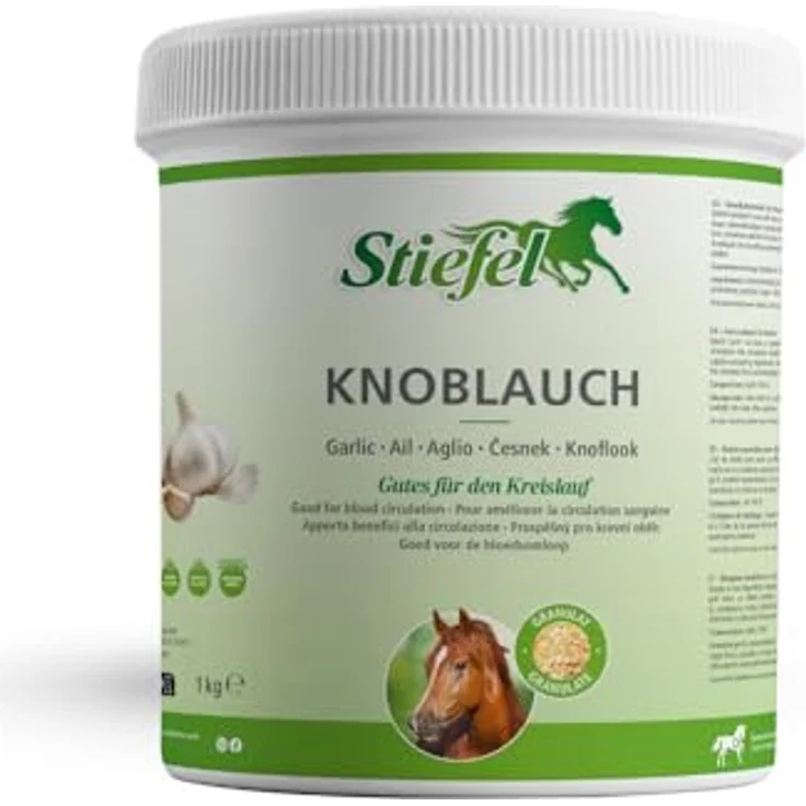 Stiefel Knoblauch Granulat für Pferde, 100% rein, zur Kreislaufsstärkung, Blutzuckerregulation, Darmflora- und Bronchialsystemunterstützung, natürlicher Fliegen- & Insektenschutz, 1kg – Bild 1
