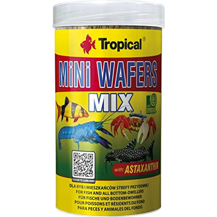 Tropical Mini Wafers Mix, Fischfutter für Bodenfressende Zierfische mit Spirulina & Astaxanthin, 250 ml