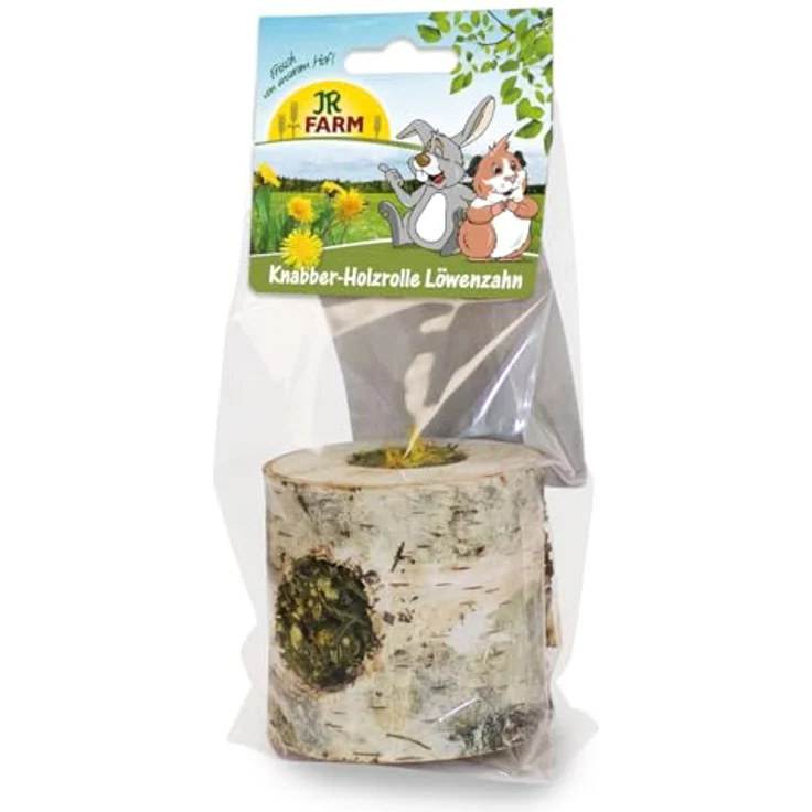 JR FARM Knabber Holzrolle Löwenzahn, 100 g mit nährstoffreicher Kräuterfüllung und 100 % Naturholz – Bild 1