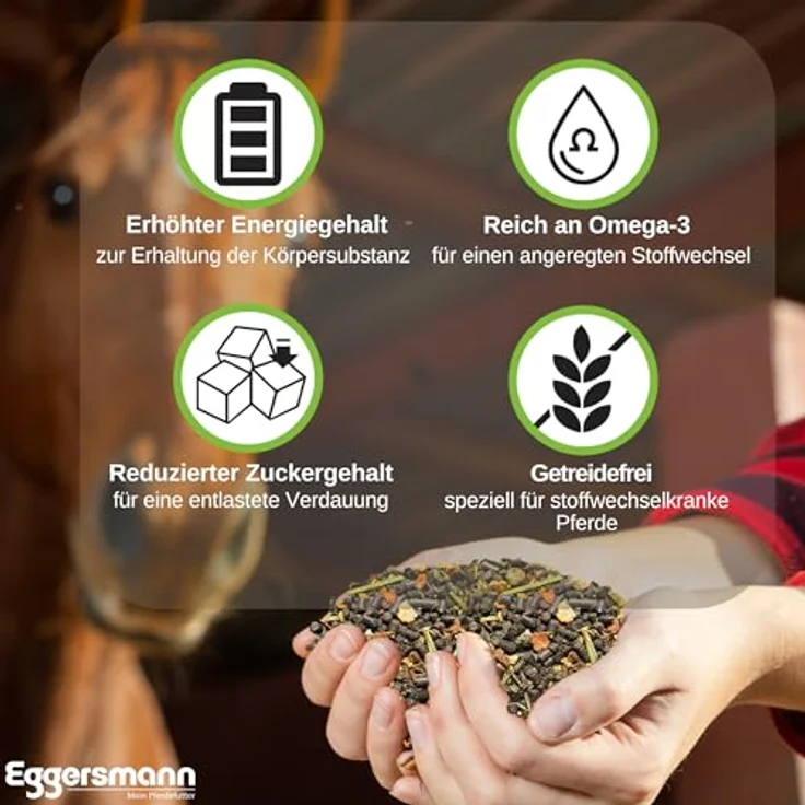 Eggersmann Pferdemüsli Senior getreidefrei, 15kg, energiereiches Futter für stoffwechselkranke Pferde mit Omega-3 und reduzierten Zuckergehalt – Bild 2