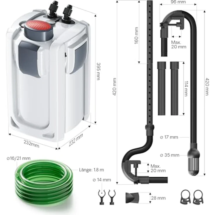 SunSun HW-702A Aquarium Außenfilter, 1000 L/h, 24 W, 3-Stufen-Filtration, inkl. Filtermedien für Süß- und Salzwasser – Bild 3