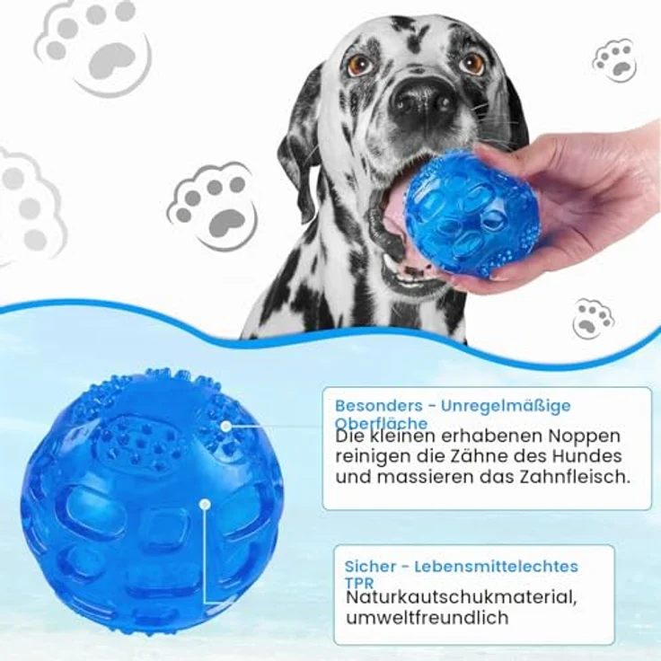 PETTOM Hundeball Quietschend 3er Set, Unzerstörbare Spielbälle für Große und Kleine Hunde, Schwimmfähig in Orange, Blau, Grün, Durchmesser 7,5cm – Bild 2