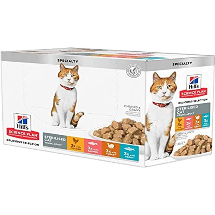 Hill's SCIENCE PLAN Sterilised Cat Adult, Katzenfutter für kastrierte Katzen, Gewichtsmanagement-Formel, Multipack 12x85 g