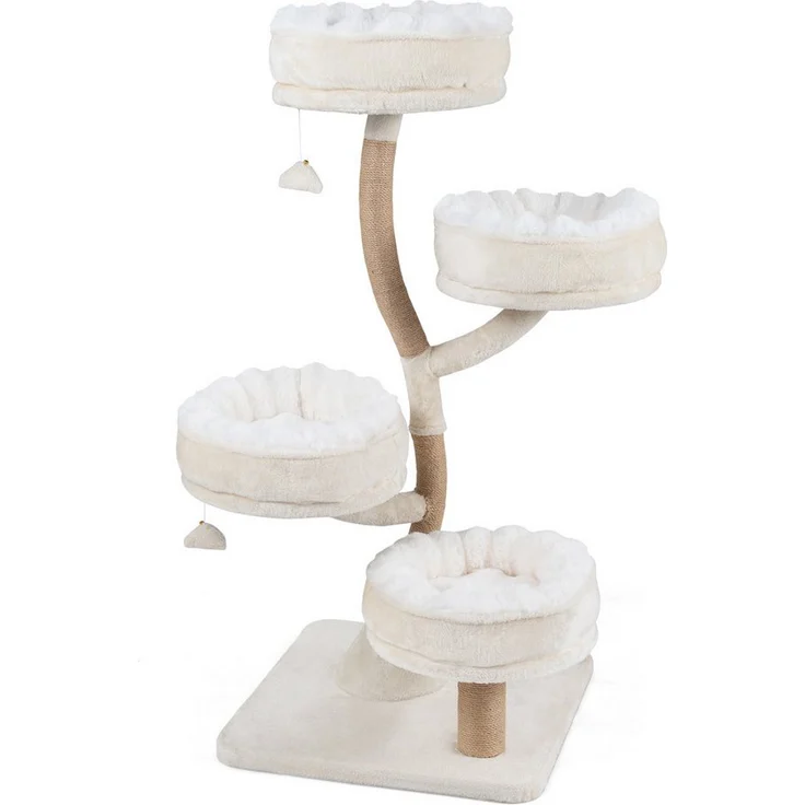 COSTWAY Kratzbaum Mehrstöckiger Katzenbaum 132 cm, mit 4 Liegeflächen und Spielbällen, weiß