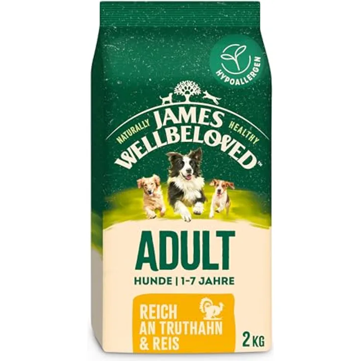 JAMES WELLBELOVED Adult Truthahn und Reis, hypoallergenes Trockenfutter für ausgewachsene Hunde, 2 kg