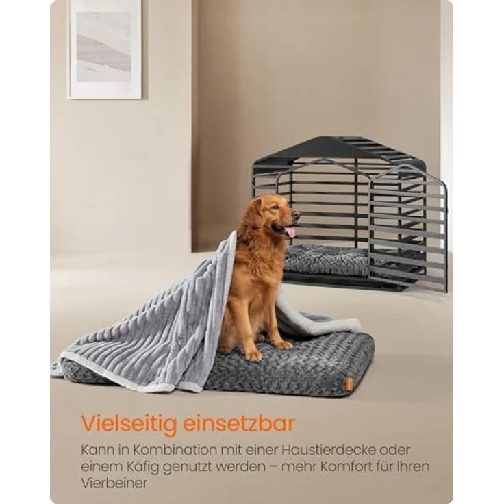 Feandrea Hundebett, 122 x 74 cm, weiche Polsterung, waschbar, rutschfest, graues Rosendesign – Bild 4