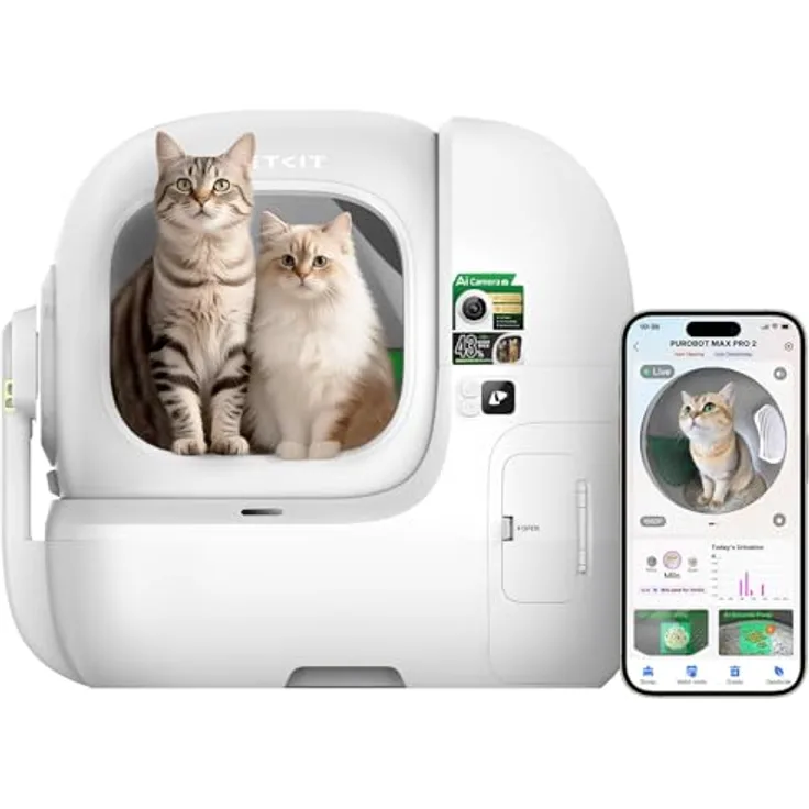 PETKIT Purobot Max Pro 2, Selbstreinigende Katzentoilette mit AI-Kamera, 210° Weitwinkelobjektiv, 5G WiFi App-Steuerung, 8L Mülleimer, ultra leise, antibakterielles Design