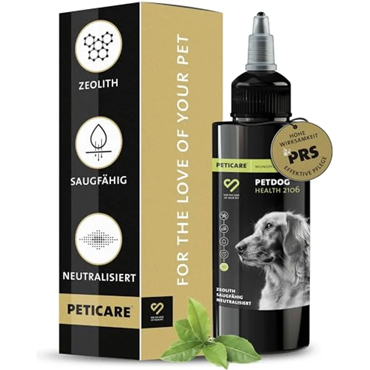 Peticare Spezial Wund-Puder für Hunde, Katzen | 100% hochwertiges Zeolith-Pulver | hohe Saugfähigkeit | PRS® System für langanhaltende Wirkung - 70 g – Bild 1