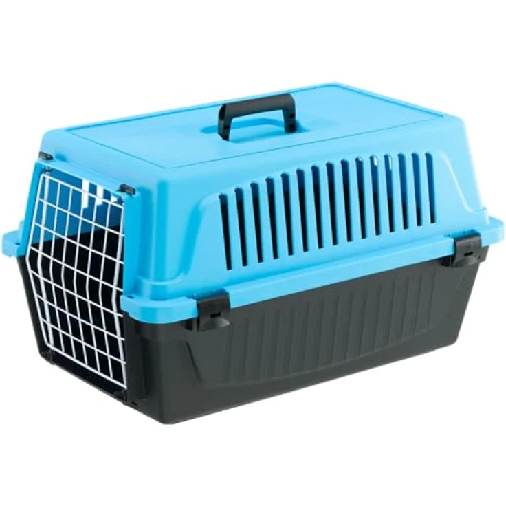 Ferplast ATLAS 20 EL, Transportbox für Katzen und kleine Hunde bis 8 kg, Hartschale mit plastifizierter Eisentür und Lüftungsschlitzen, 37 x 58 x H 32 cm, Hellblau – Bild 1