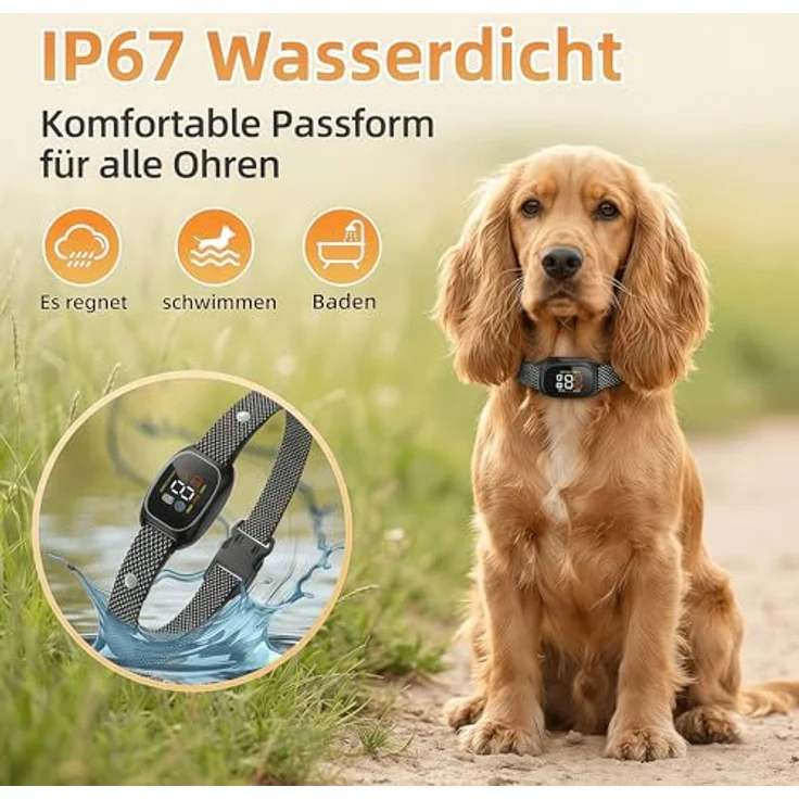 Cooiiye Antibellhalsband für Hunde, schmerzfreies Trainingshalsband mit IP67 wasserdichter Bauweise, verstellbar von 20-60 cm, orange (Schwarz) – Bild 3