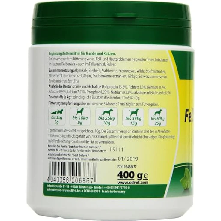 cdVet Fell & Haut Vital, Ergänzungsfuttermittel für Hunde und Katzen zur Unterstützung bei Fell- und Hautproblemen, 400 g – Bild 3