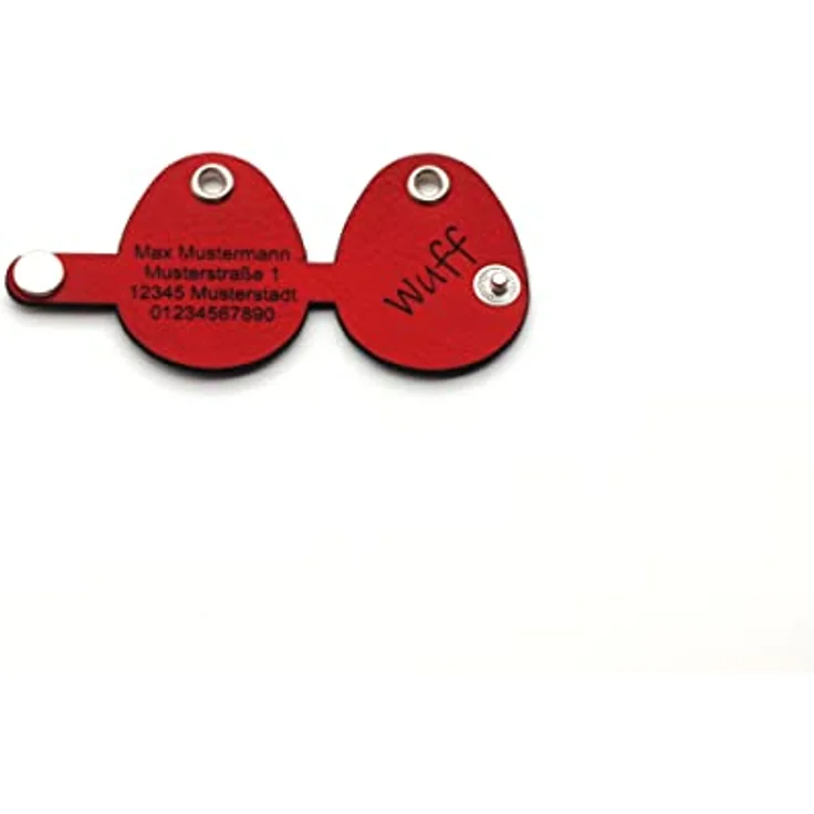 CopterFarm Hundemarkentasche mit Gravur, Rot, Oval | Kunstleder und Echtleder, Druckknopf, individuell beidseitig graviert – Bild 2