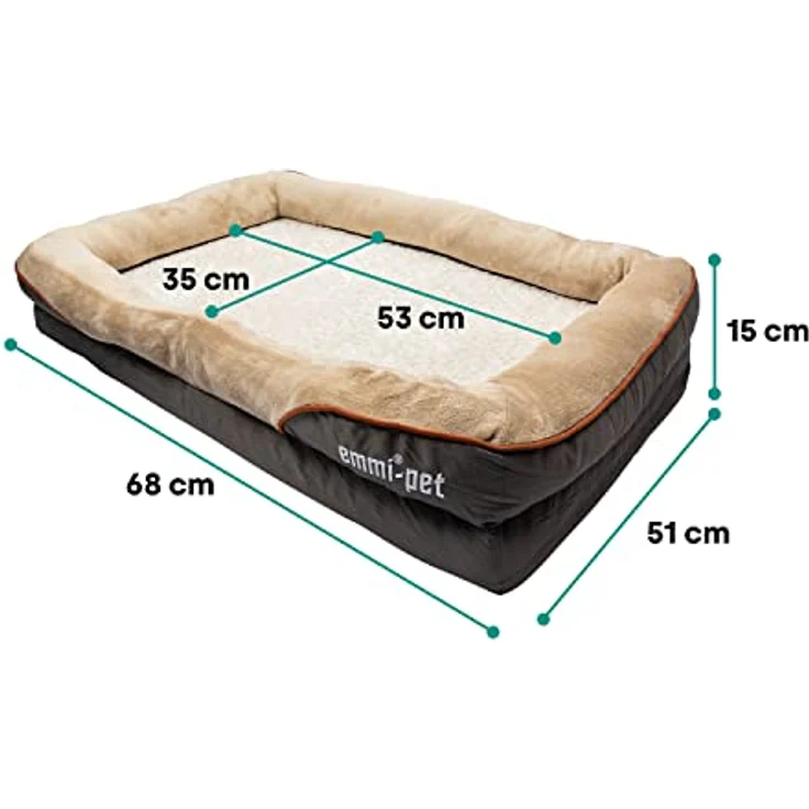 Emmi-pet Orthopädisches Hundebett, Ergonomisches Hundesofa für kleine Hunde, 68x51x15cm, waschbar, rutschfest, atmungsaktiv mit Nackenrolle – Bild 5