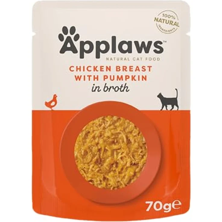 Applaws Premium Natural Katzenfutter Nass, Hühnerbrust mit Kürbis in Brühe, 12x70g Portionsbeutel, 75% Fleischanteil, reich an Omega 6 – Bild 1