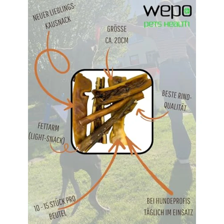 WEPO Rinderkopfhaut für Hunde groß 1kg - getrockneter Kausnack 20cm für natürliche Zahnreinigung, 100% naturbelassen, fettarm & proteinreich – Bild 5