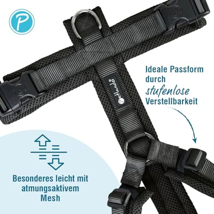 Petlando Brustgeschirr Mesh Y-Comfort in Schwarz, atmungsaktiv und pflegeleicht – Bild 3