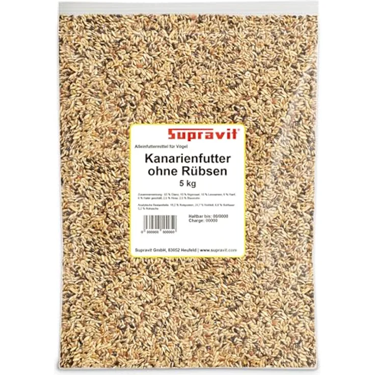 Supravit Kanarienfutter ohne Rübsen, 5kg, ganzjähriges Vogelfutter für Kanarienvögel aller Arten, stärkt das Immunsystem, kräftigt das Gefieder