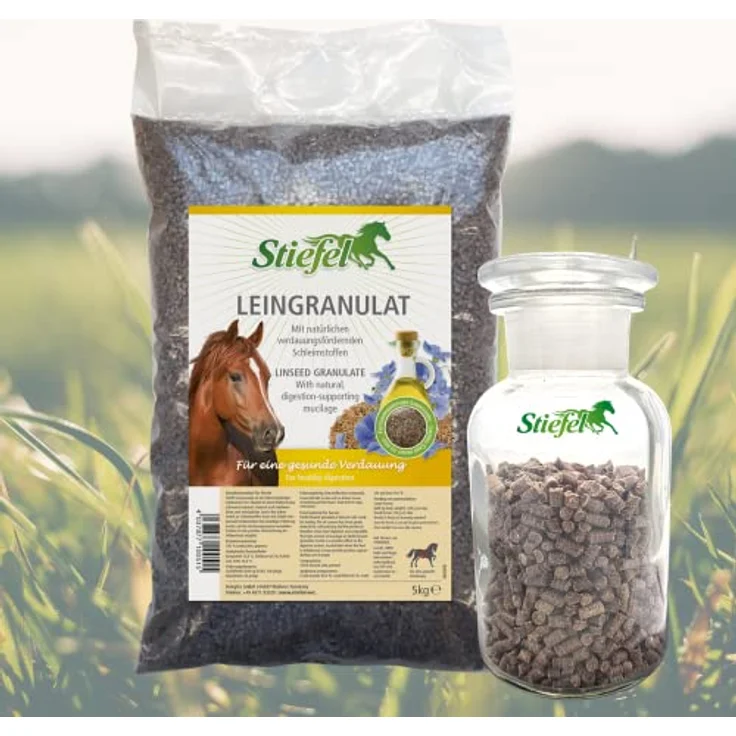 Stiefel Leingranulat, 100% natürlicher fütterungsfertiger Leinkuchen zur Verdauungsunterstützung & Fellwechsel, Kaltpressung, 5kg – Bild 2