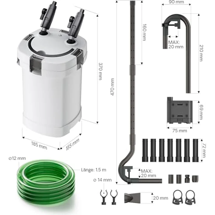 SunSun HW-504A Aquarium Außenfilter, 800 L/h, 15 W, 4-Stufen Filtration, inkl. Filtermaterial – Bild 3