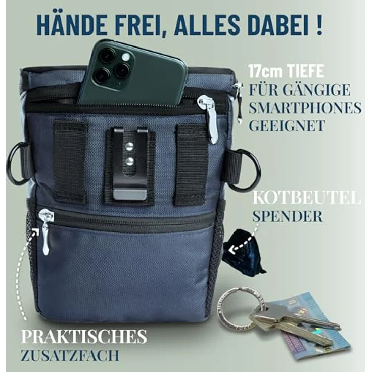GIZZY® DAS ORIGINAL Leckerlitasche für Hunde mit Einhand-Öffnung, wasserdichten Fächern und herausnehmbarem Innenbeutel, Blau – Bild 4