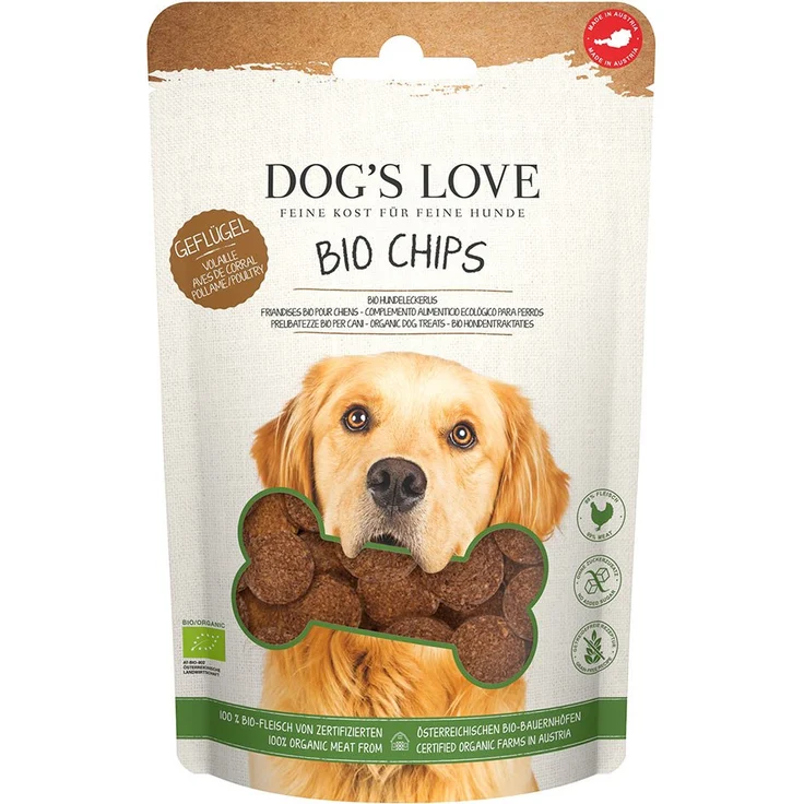 Dog's Love BIO CHIPS Geflügel, hochwertiger Hundesnack aus österreichischem Bio-Fleisch, 150g – Bild 1