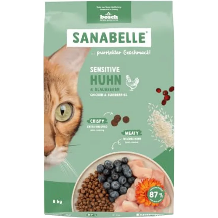 Sanabelle Trockenfutter Katze, Adult Sensitive, mit Huhn, 8 kg – leicht verdaulich, hoher Anteil frischem Muskelfleisch, ohne Zucker und künstliche Zusatzstoffe
